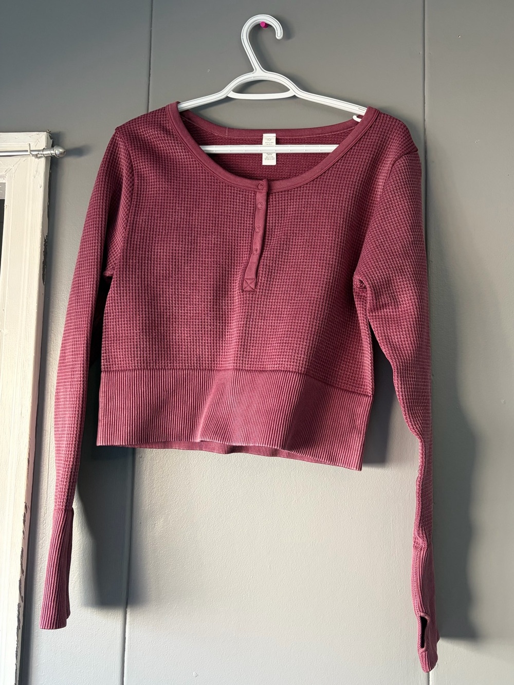 aerie Waffle-Knit Henley Crop Top - Mauve